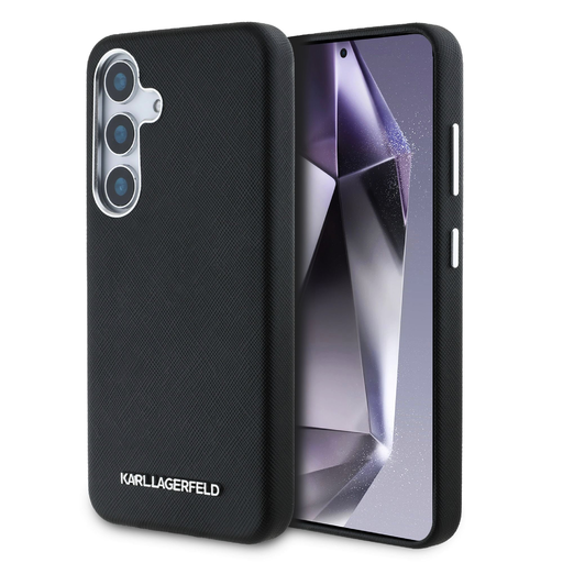 Karl Lagerfeld PU Saffiano Metal Logó és Keretes Samsung Galaxy S25 tok Fekete tok