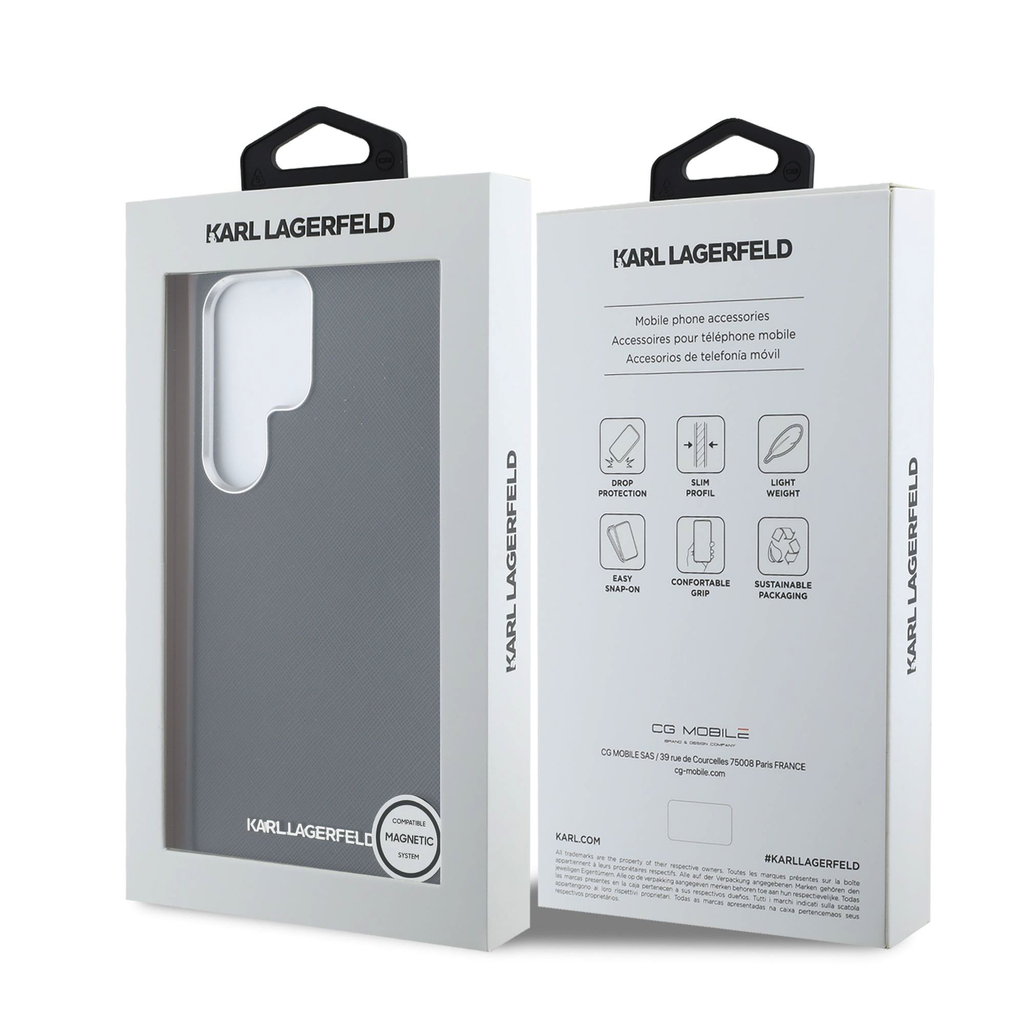 Samsung Galaxy S25 Ultra Karl Lagerfeld PU Saffiano Metal Logo és Keretes tok Fekete tok - 7