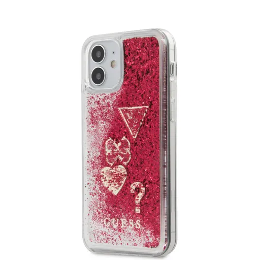 iPhone 12 mini Guess GUHCP12SGLHFLRA Liquid Glitter Charms PC tok raspberry