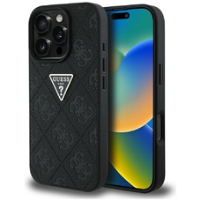 Guess Keménytok PU Grained Hot Stamp 4G Háromszög Fém Tok iPhone 16 Pro Max 6,9