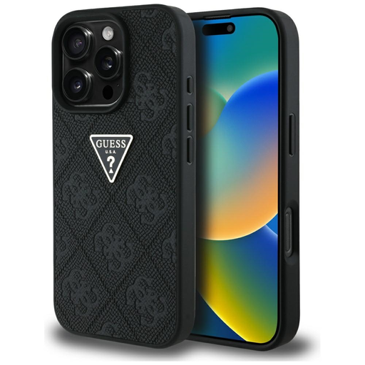 Guess Keménytok PU Grained Hot Stamp 4G Háromszög Fém Tok iPhone 16 Pro Max 6,9 Guess Keménytok PU Grained Hot Stamp 4G Háromszög Fém Tok iPhone 16 Pro Max 6,9