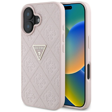 Guess Kemény tok PU Grained Hot Stamp 4G Triangle Metal tok iPhone 16 6,1
