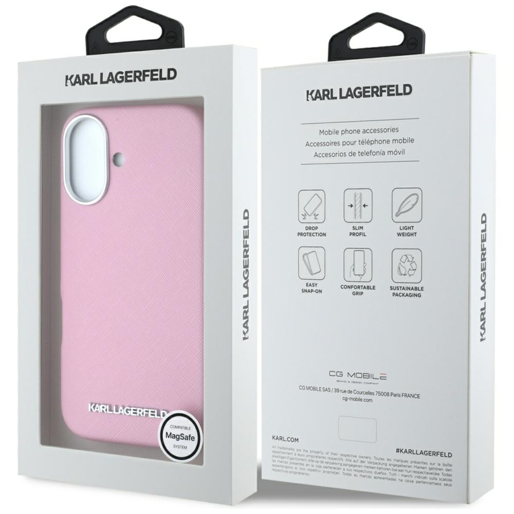  iPhone 16 6,1" Karl Lagerfeld Hardcase MagSafe FW Saffiano Metal Logo tok rózsaszín - 16