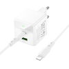 Borofone fali töltő BN19 Intenso GaN - USB + Type C - PD 20W QC 3.0 3A Type C - Lightning kábel, fehér - 3. kép