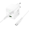 Borofone fali töltő BN19 Intenso GaN - USB + Type C - PD 20W QC 3.0 3A Type C - Type C kábellel fehér - 0. kép