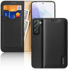 Dux Ducis Hivo Bőrből Készült Fliptok Valódi Bőr Kártyatartós És Dokumentumtartós Samsung Galaxy S22 + (S22 Plus) Fekete Tok