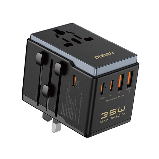 Dudao A35Pro 35W EU / UK / AUS / US / JP utazó adapter 3x USB-C 2x USB-A - fekete