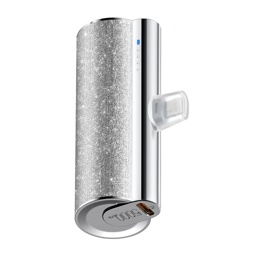VEGER powerbank 5000 mAh beépített Type C csatlakozóval PD QC3.0 2,4A 12W PlugOn (W0573) ezüst