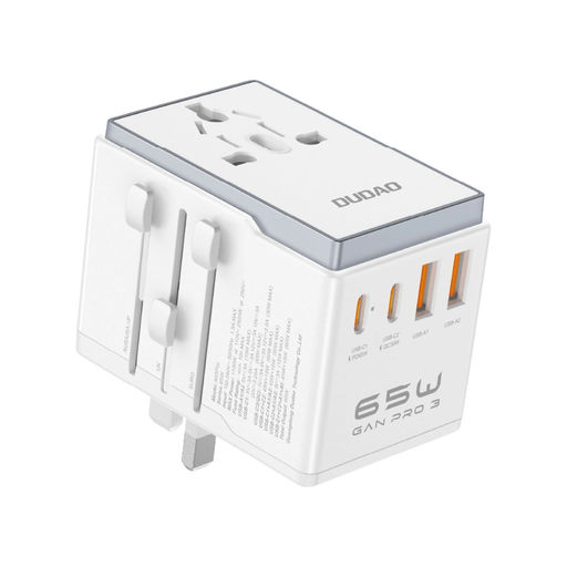  Dudao A65Pro 65W EU / US / JP / AUS / UK utazó adapter 2x USB-C 2x USB-A - fehér