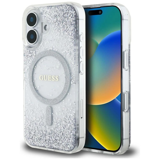 Guess HC Resin Bottom Csillogó MagSafe tok iPhone 16 - ezüst Guess HC Resin Bottom Csillogó MagSafe tok iPhone 16 - ezüst
