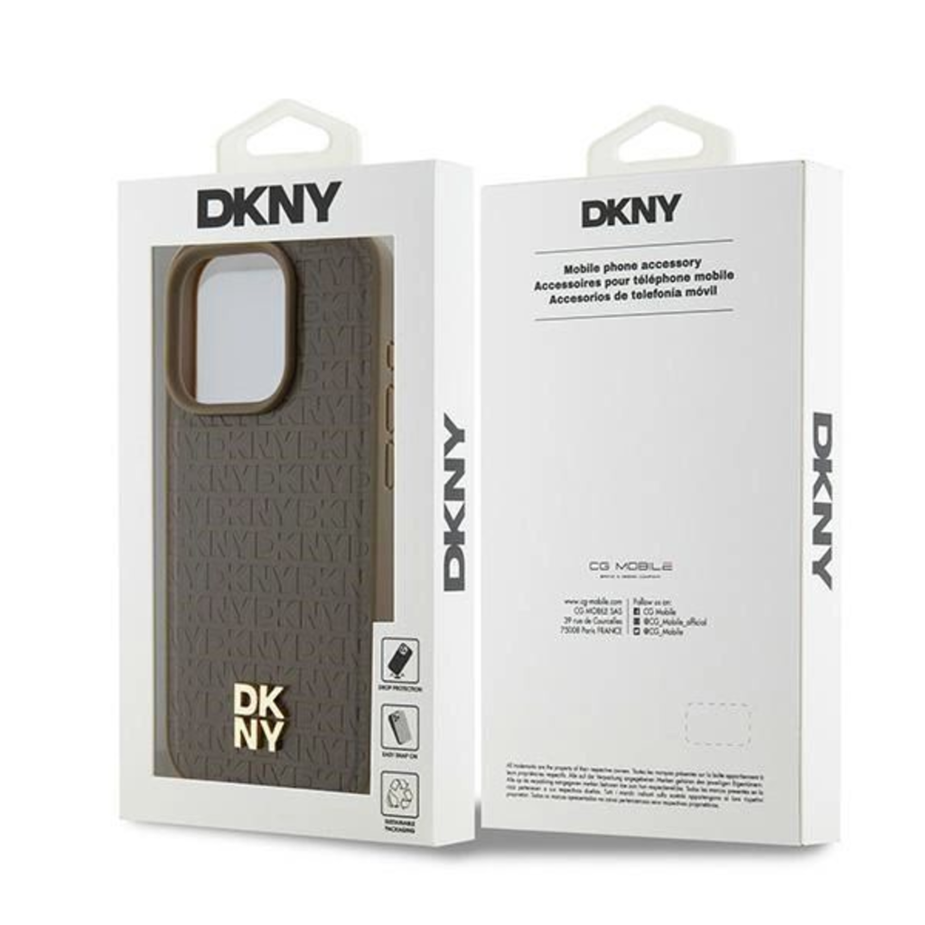  iPhone 14 Pro Max barna DKNY Bőr Mintázat Metal Logo MagSafe fliptok - 8