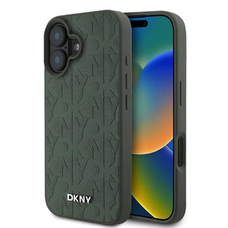 DKNY PU Bőr Rácsmintás Magsafe iPhone 16 Tok Zöld