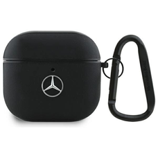 Mercedes MEA4CSLBK AirPods 4 tok fekete/fekete bőr fém logóval tok