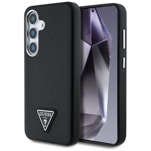 Guess Grained Triangle Logo MagSafe tok Samsung Galaxy S25 - fekete