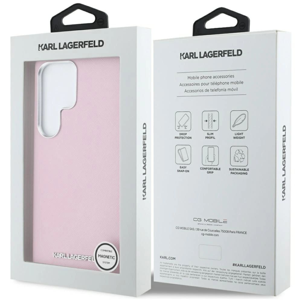 Karl Lagerfeld Saffiano Full Wrapped Elongated Metal Logo MagSafe tok Samsung Galaxy S25 Ultra - Pink tok - 8