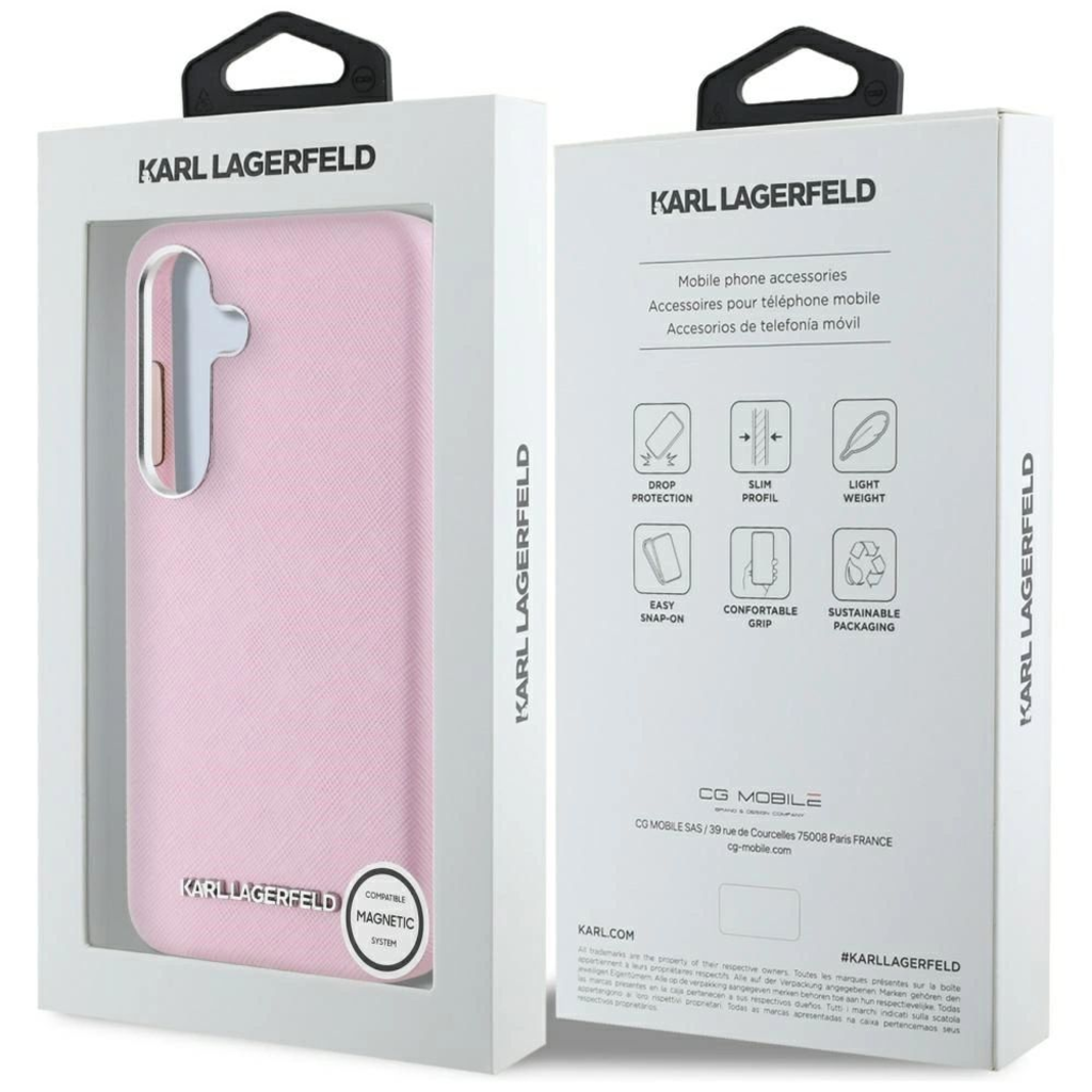 Karl Lagerfeld Saffiano Full Wrapped Elongated Metal Logo MagSafe tok Samsung Galaxy S25+ - Rózsaszín tok - 8