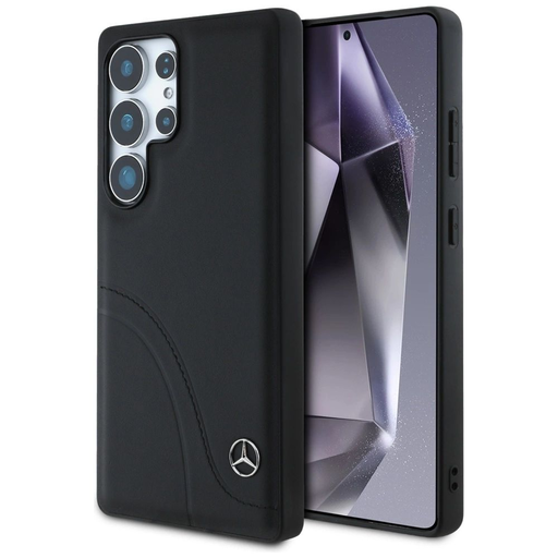 Mercedes Bőr Ívelt Varrások Tok Samsung Galaxy S25 Ultra - Fekete Tok Mercedes Bőr Ívelt Varrások Tok Samsung Galaxy S25 Ultra - Fekete Tok