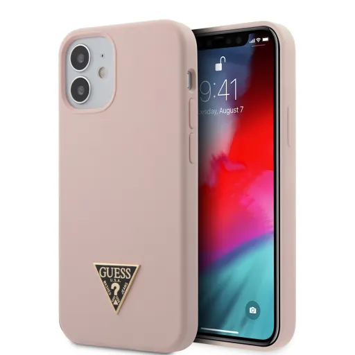 iPhone 12 mini Guess GUHCP12SLSTMLP Metal Triangle szilikon tok Light Pink