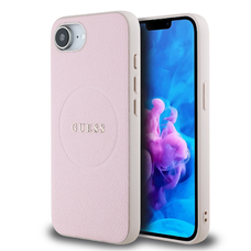 iPhone 16e Guess PU Grained Classic Logo MagSafe rózsaszín tok