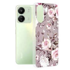  Techsuit - Márvány Sorozat - Xiaomi Redmi 13C 4G / Poco C65 - Ruth Szürke Virágzása tok