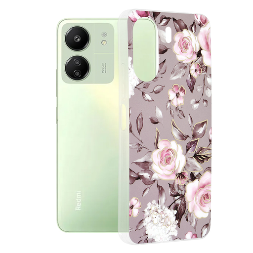 Techsuit - Márvány Sorozat - Xiaomi Redmi 13C 4G / Poco C65 - Ruth Szürke Virágzása tok Techsuit - Márvány Sorozat - Xiaomi Redmi 13C 4G / Poco C65 - Ruth Szürke Virágzása tok