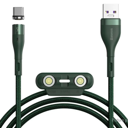 Baseus Zinc mágneses kábel USB + Csatlakozóvég szett AFC 5A 1m zöld (CA1T3-B06)