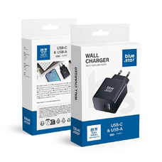 BLUE STAR utazó töltő USB C+USB-A aljzatokkal PD QC4.0 3A 25W TFB-TC-25WPD fekete