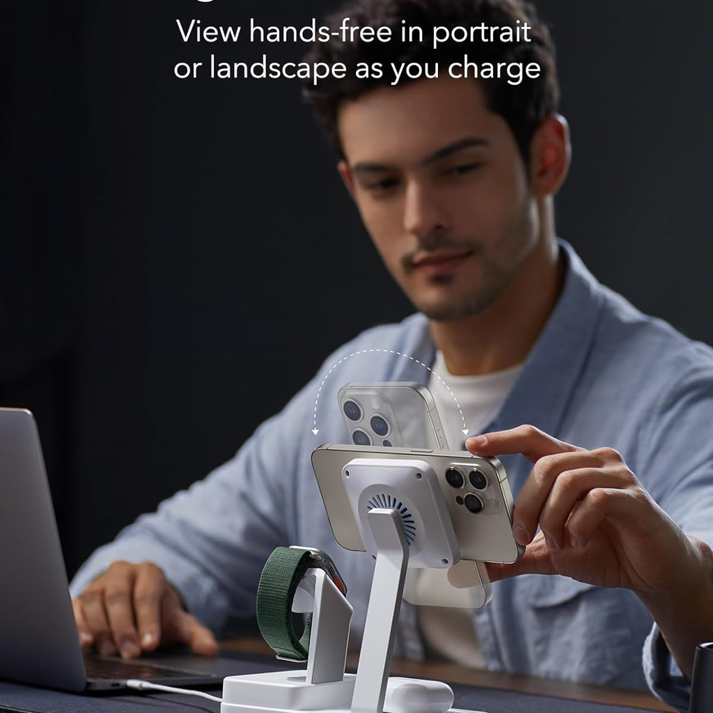  iPhone MagSafe, AirPods, Apple Watch, 100W Fehér ESR Prémium 6 az 1-ben vezeték nélküli töltőállomás HaloLock CryoBoost (6E007) - 7