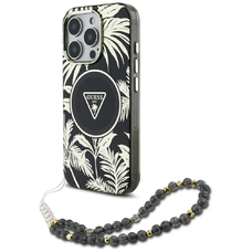 GUESS tok iPhone 16 Pro Max-hoz kompatibilis MagSafe GUHMP16XHPCTPLSK (IML Pálmafák Háromszög Gyöngy Pánttal) fekete tok