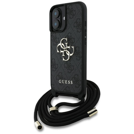 GUESS tok iPHONE 16 Plus-ra GUHCP16MP4GMGCRK (CBDY PU 4G Nagy Logó Zsinórral) fekete tok GUESS tok iPHONE 16 Plus-ra GUHCP16MP4GMGCRK (CBDY PU 4G Nagy Logó Zsinórral) fekete tok