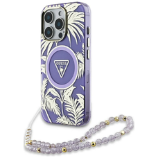 GUESS tok iPhone 16 Pro Max-hoz, MagSafe kompatibilis GUHMP16XHPCTPLSU (IML pálmafák háromszög gyöngyszalaggal) lila tok
