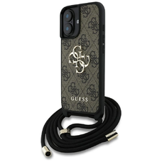 GUESS tok iPhone 16 Plus-hoz GUHCP16MP4GMGCRW (CBDY PU 4G nagy logó zsinórral) barna tok