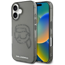 KARL LAGERFELD tok iPhone 16 Pro-hoz KLHCP16LHKHDCELK (IML Rhinestones S K Head) fekete tok