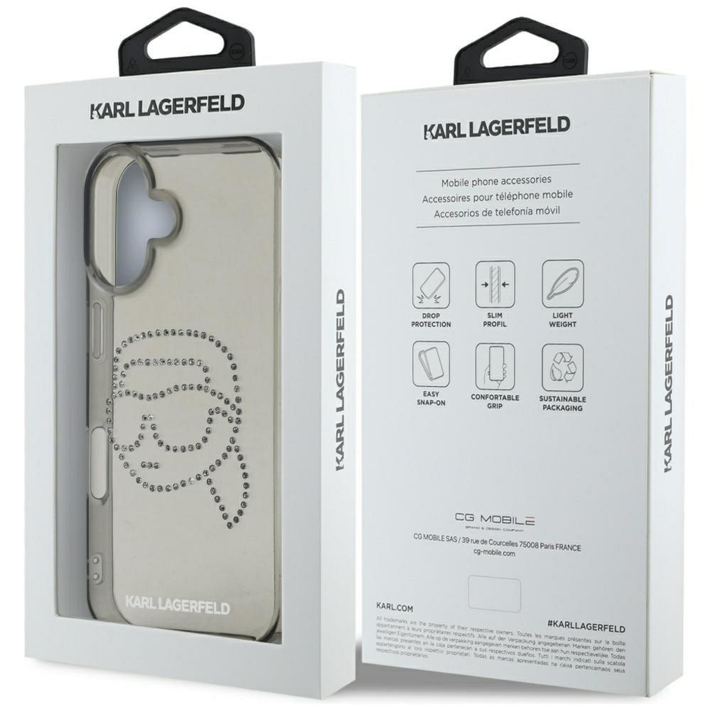  iPhone 16 Pro fekete KARL LAGERFELD KLHCP16LHKHDCELK (IML Rhinestones S K Head) tok - 8