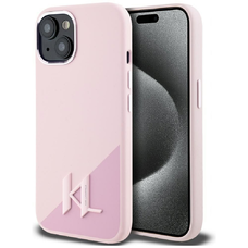 KARL LAGERFELD tok IPHONE 15-höz kompatibilis a MagSafe technológiával KLHMP15SSCMKMPCP (Szilikon Kezdeti Fém Logóval) rózsaszín tok