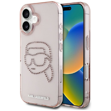 KARL LAGERFELD tok iPhone 16-hoz KLHCP16SHKHDCELP (IML Strassz S K Fej) rózsaszín tok