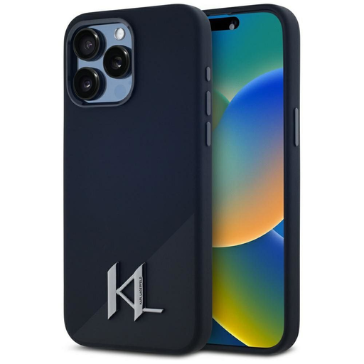 KARL LAGERFELD tok IPHONE 15 Pro Max-hoz kompatibilis MagSafe-el KLHMP15XSCMKMPCK (Szilikon Initial Fém Logó) fekete tok