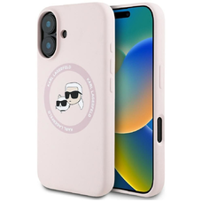 KARL LAGERFELD tok iPhone 16-hoz kompatibilis MagSafe-fel KLHMP16SSKCHTCP (Szilikon KC Heads) rózsaszín tok