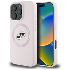 KARL LAGERFELD tok IPHONE 16 Pro Max-hoz, kompatibilis a MagSafe funkcióval KLHMP16XSKCHTCP (Szilikon KC Fejek) rózsaszín tok