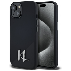 KARL LAGERFELD tok iPhone 15-höz kompatibilis MagSafe-fel KLHMP15SSCMKMPCK (Szilikon Kezdeti Fém Logó) fekete tok
