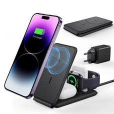 ESR - Prémium 3 az 1-ben Utazó Vezeték Nélküli Töltő Készlet (2C569A) - iPhone, MFi Apple Watch, AirPods, Qi2 15W - Fekete