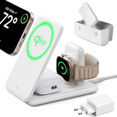  ESR - Prémium Utazó Vezeték Nélküli Töltő Készlet (2C569) - Táska Kiegészítőkkel, iPhone-hoz, MFi Apple Watch-hoz, AirPods-hoz, Qi2 - Fehér