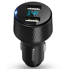  Yesido - Autós töltő (Y31) - 2x USB, LED kijelző, QC 3.0, 18W, 3A - Fekete