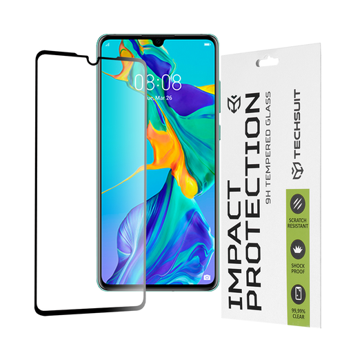  Techsuit - 111D Teljes Borítás / Teljes Ragasztású Üveg - Huawei P30 - Fekete üvegfólia