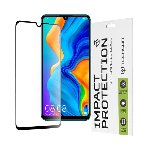  Techsuit - 111D Teljes Fedésű / Teljes Ragasztású Üveg - Huawei P30 Lite / P30 Lite New Edition - Fekete üvegfólia