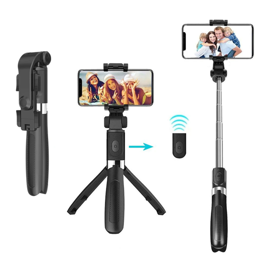  Techsuit - Selfie Bot (L01) - Stabil Állvány Tripod, Hosszabbítható Karral, Bluetooth Távirányítóval, 70 cm - Fekete