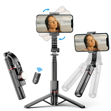  Techsuit - Szelfibot (L19s) - Stabil Gimball/Állvány Bluetooth Távirányítóval, Töltőfénnyel, 360°-os Forgatással, 70 cm - Fekete