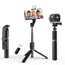 Techsuit - Selfie tyč (Q03s) - Stabilný statív s Bluetooth diaľkovým ovládačom a nabíjacím svetlom, hliníková zliatina, 76 cm - Čierna Techsuit - Selfie tyč (Q03s) - Stabilný statív s Bluetooth diaľkovým ovládačom a nabíjacím svetlom, hliníková zliatina, 76 cm - Čierna
