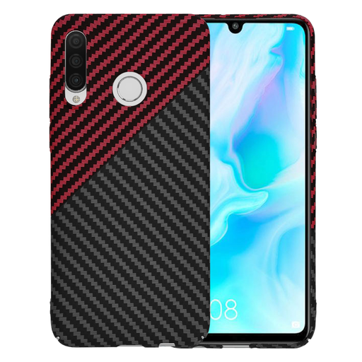  Techsuit - Karbonit Szálhéj - Huawei P30 Lite / P30 Lite New Edition - Piros Vortex tok