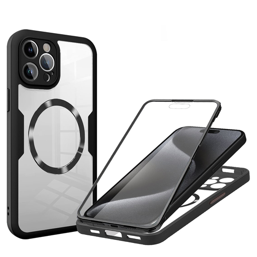 Techsuit - ColorVerse 360 MagSafe sorozat + képernyővédő - iPhone 15 Pro Max - Fekete tok Techsuit - ColorVerse 360 MagSafe sorozat + képernyővédő - iPhone 15 Pro Max - Fekete tok